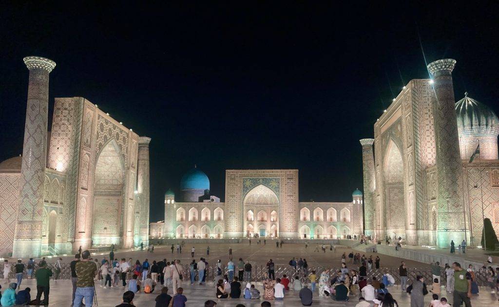 Registan Square at night