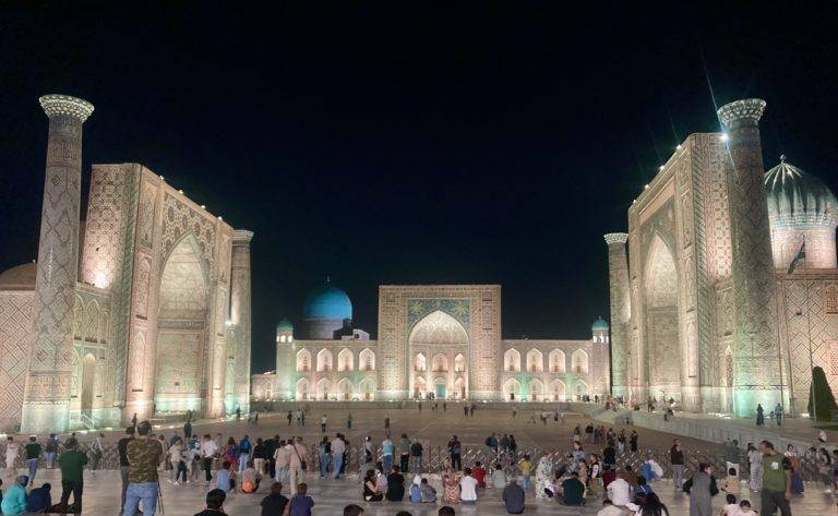 Registan Square at night