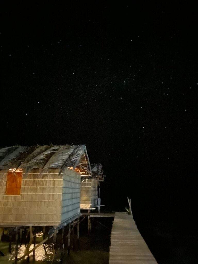Bungalows at night