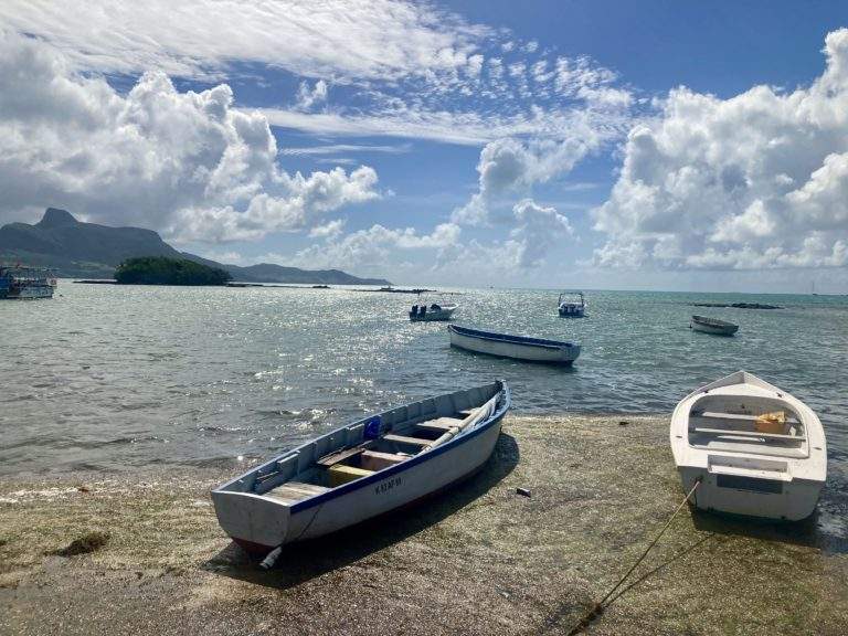 Boats on shore in Mauritius